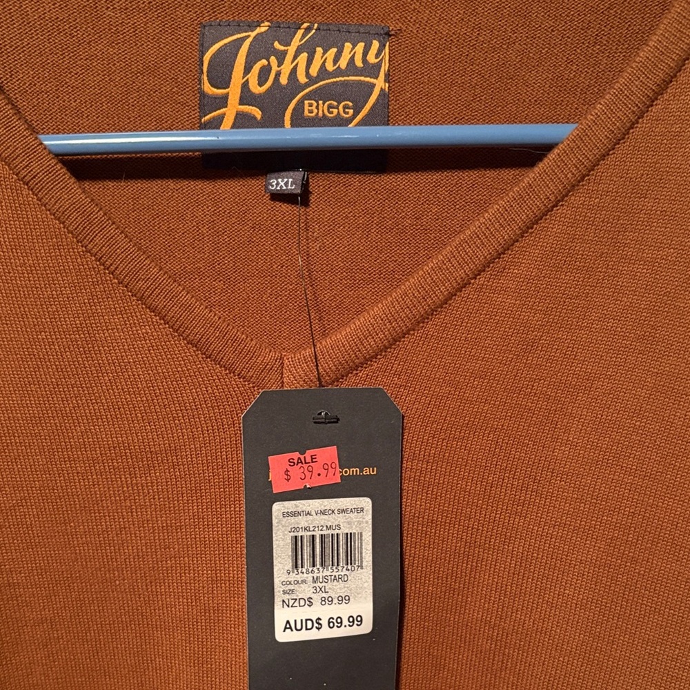 Johnny Men's V-Neck Sweater in mustard 3x - Picture 3 of 3